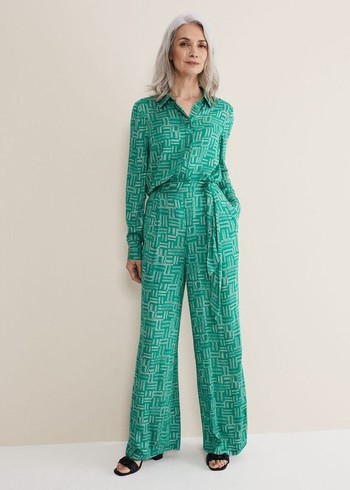 Phase Eight Hatty Wide Legs Trousers Green/Grey Canada | SQNZLH-476